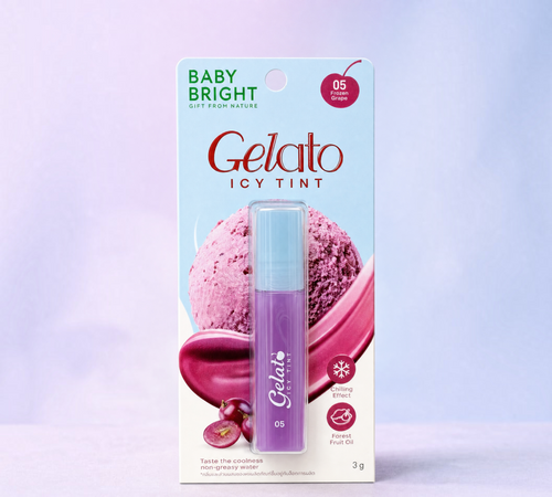 Thai Ranee Baby Bright Gelato Icy Tint in shade 05 Frozen Grape, a purple water-based lip tint with cooling effect.