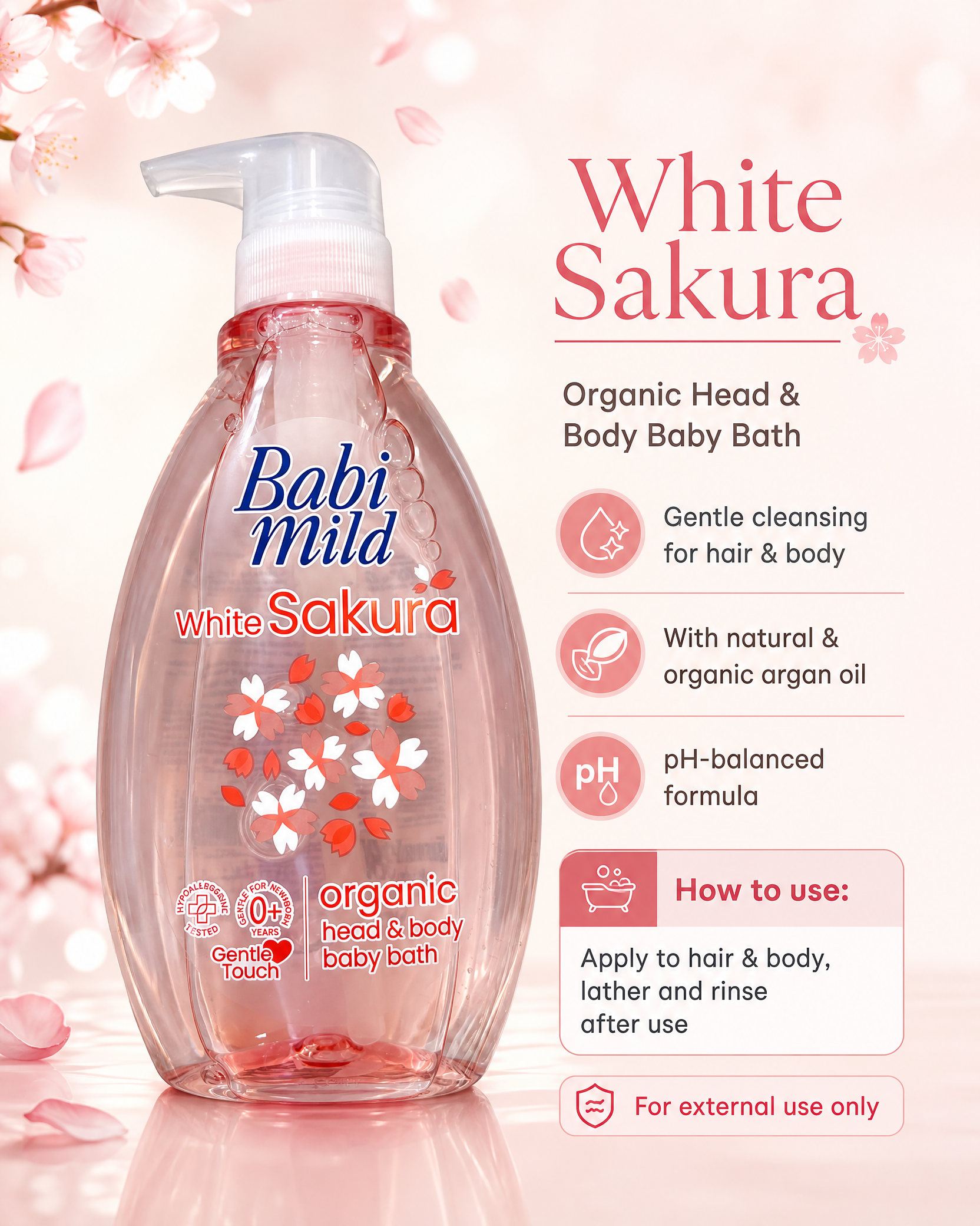 Babi Mild White Sakura Organic Head & Body Baby Bath — 380 ml