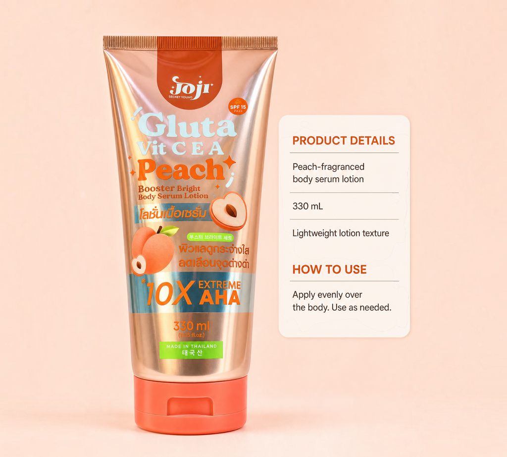 JOJI Secret Young Gluta Vit C E A Peach Booster Bright Body Serum Lotion — 330 mL