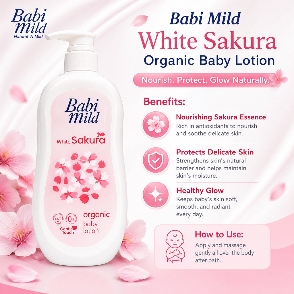 Babi Mild White Sakura Organic Baby Lotion 350 ml