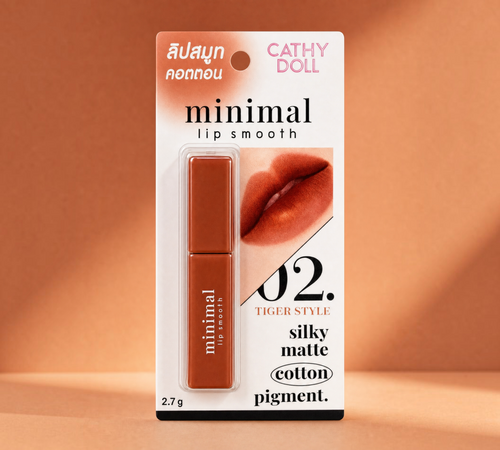 Thai Ranee Cathy Doll Minimal Lip Smooth in 02 Tiger Style, a silky matte lipstick with a warm terracotta tone.