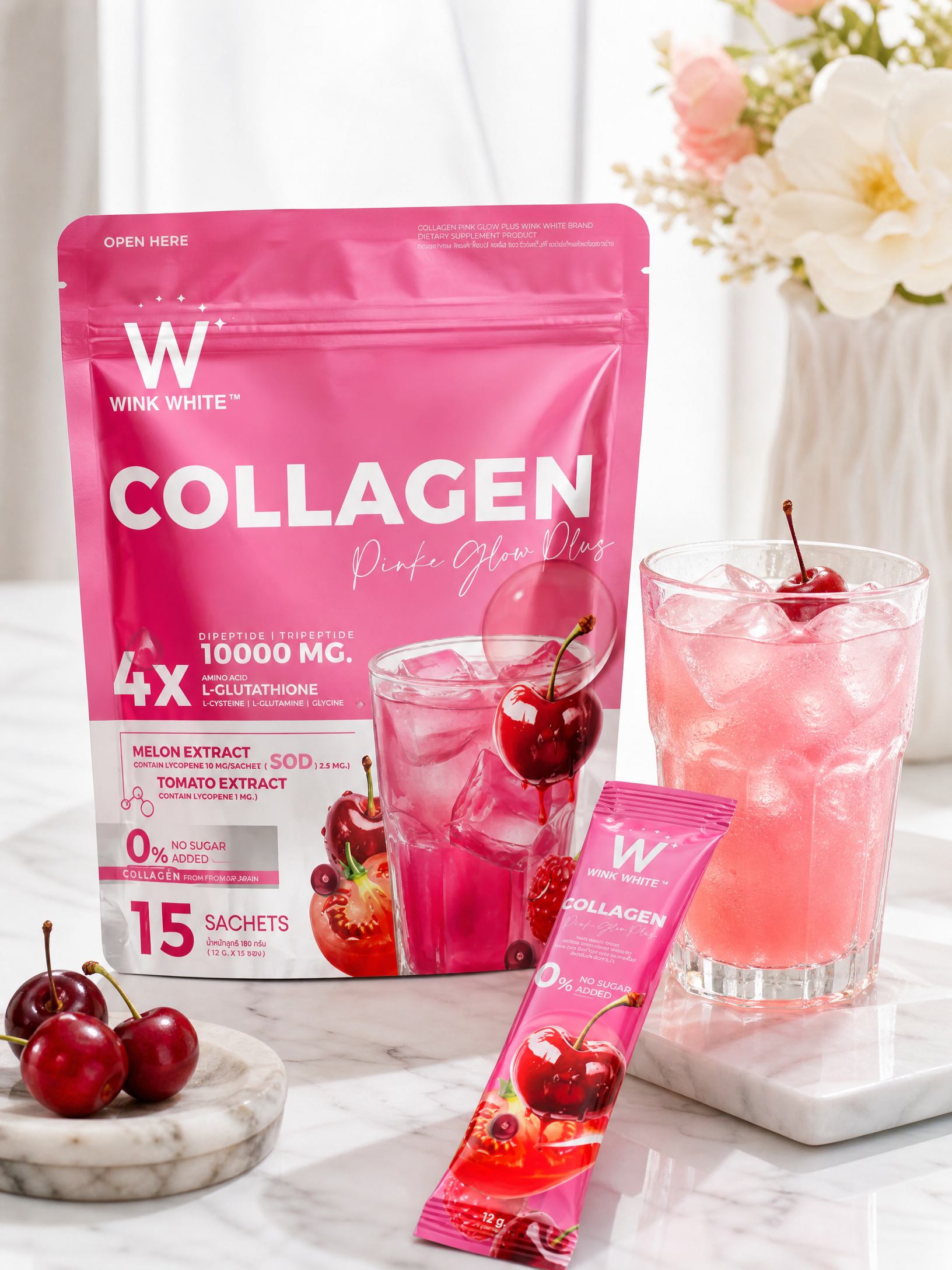Wink White Collagen Pink Glow Plus Dietary Supplement 180g (12g x 15 Sachets)