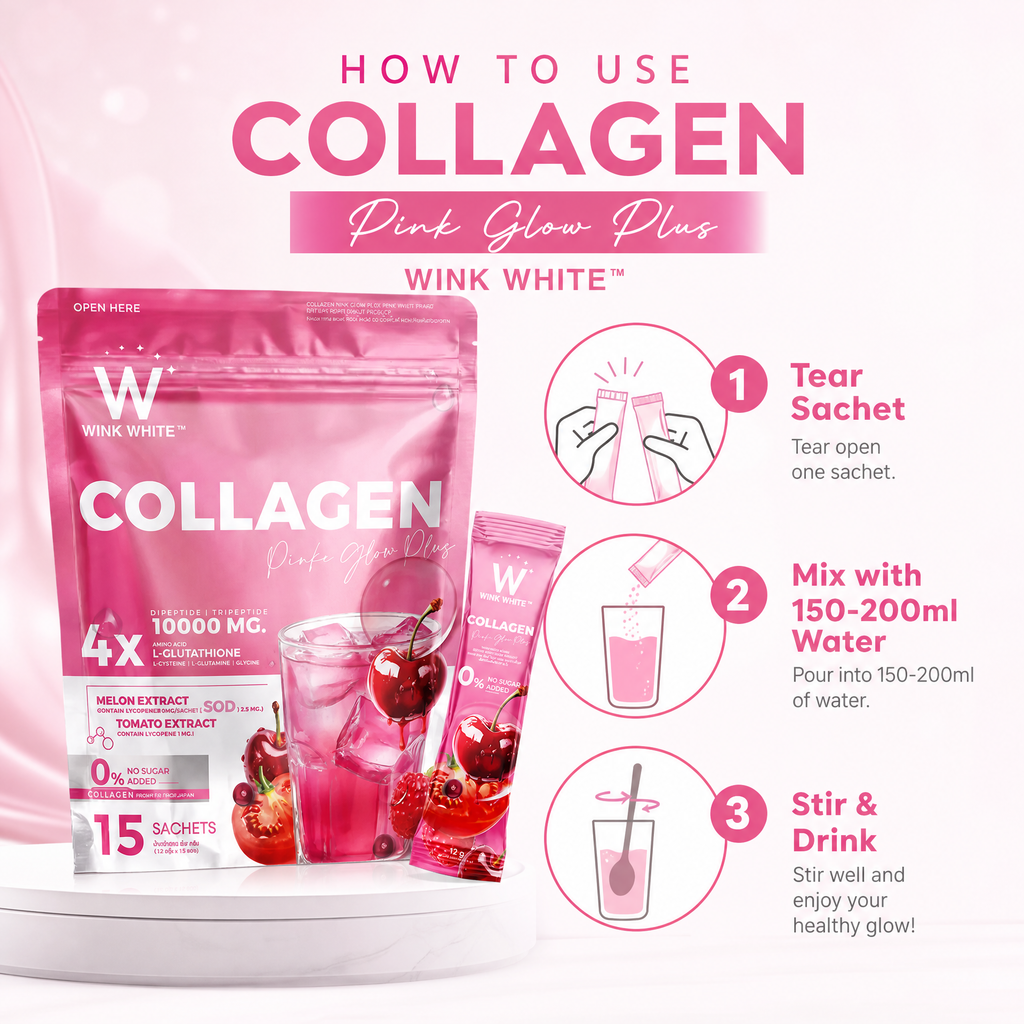 Wink White Collagen Pink Glow Plus Dietary Supplement 180g (12g x 15 Sachets)