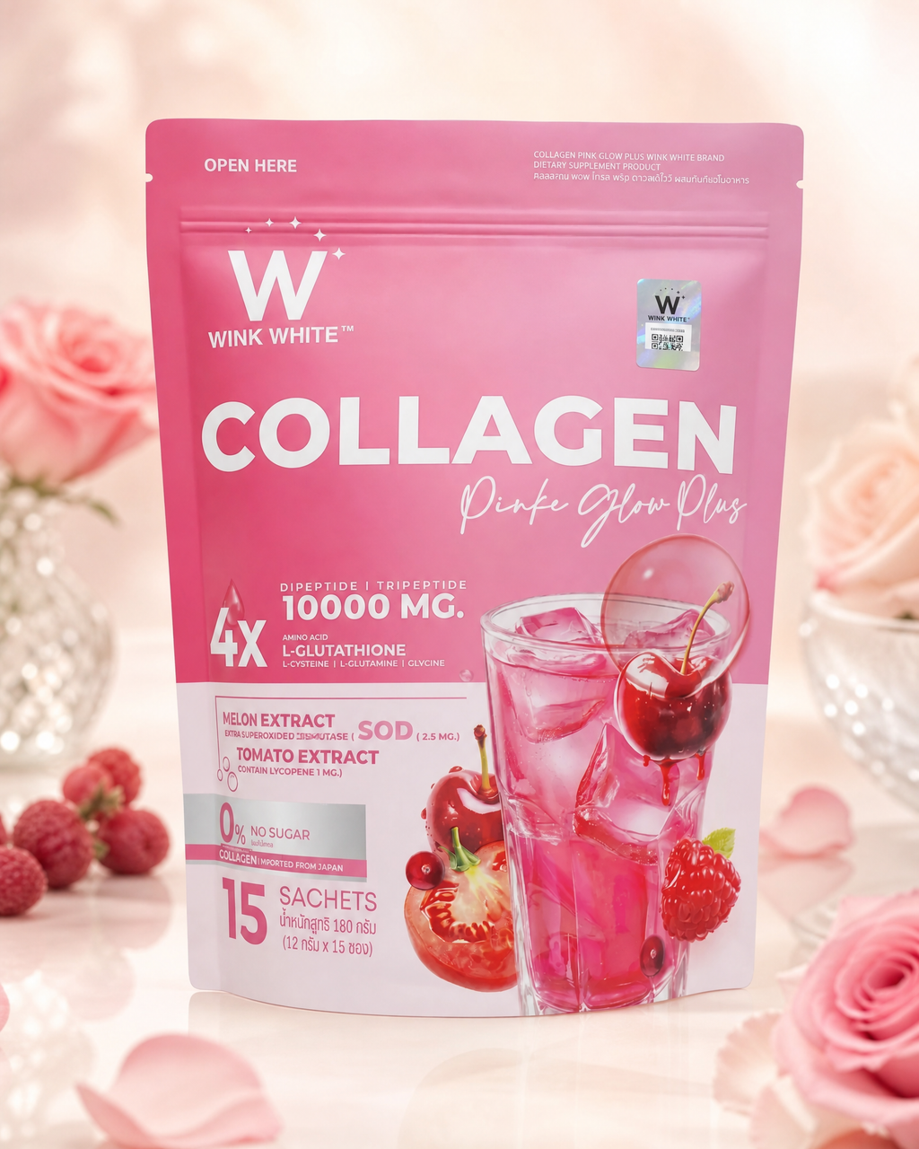 Wink White Collagen Pink Glow Plus Dietary Supplement 180g (12g x 15 Sachets)