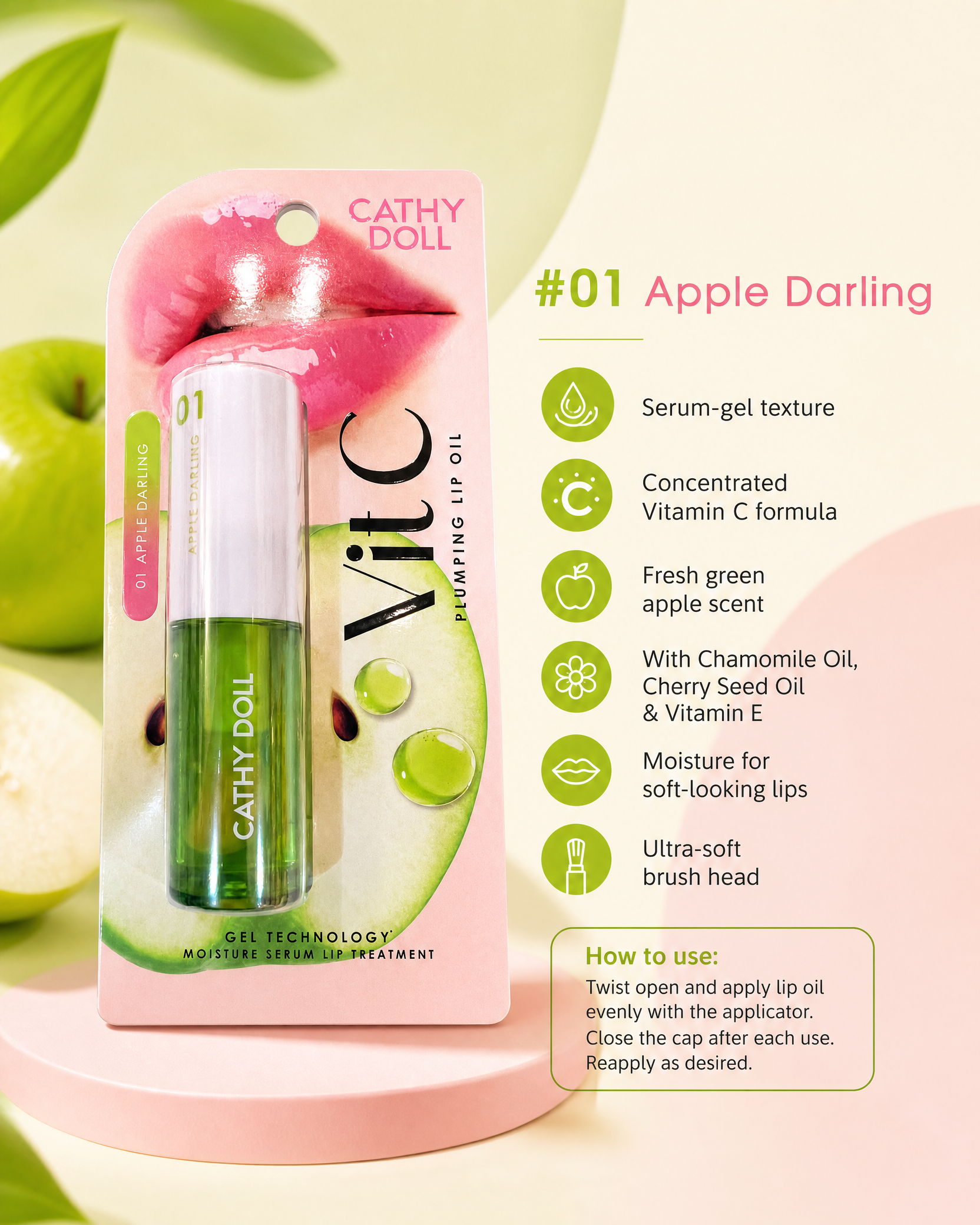 Cathy Doll Vit C Plumping Lip Oil #01 Apple Darling — 2.4 g