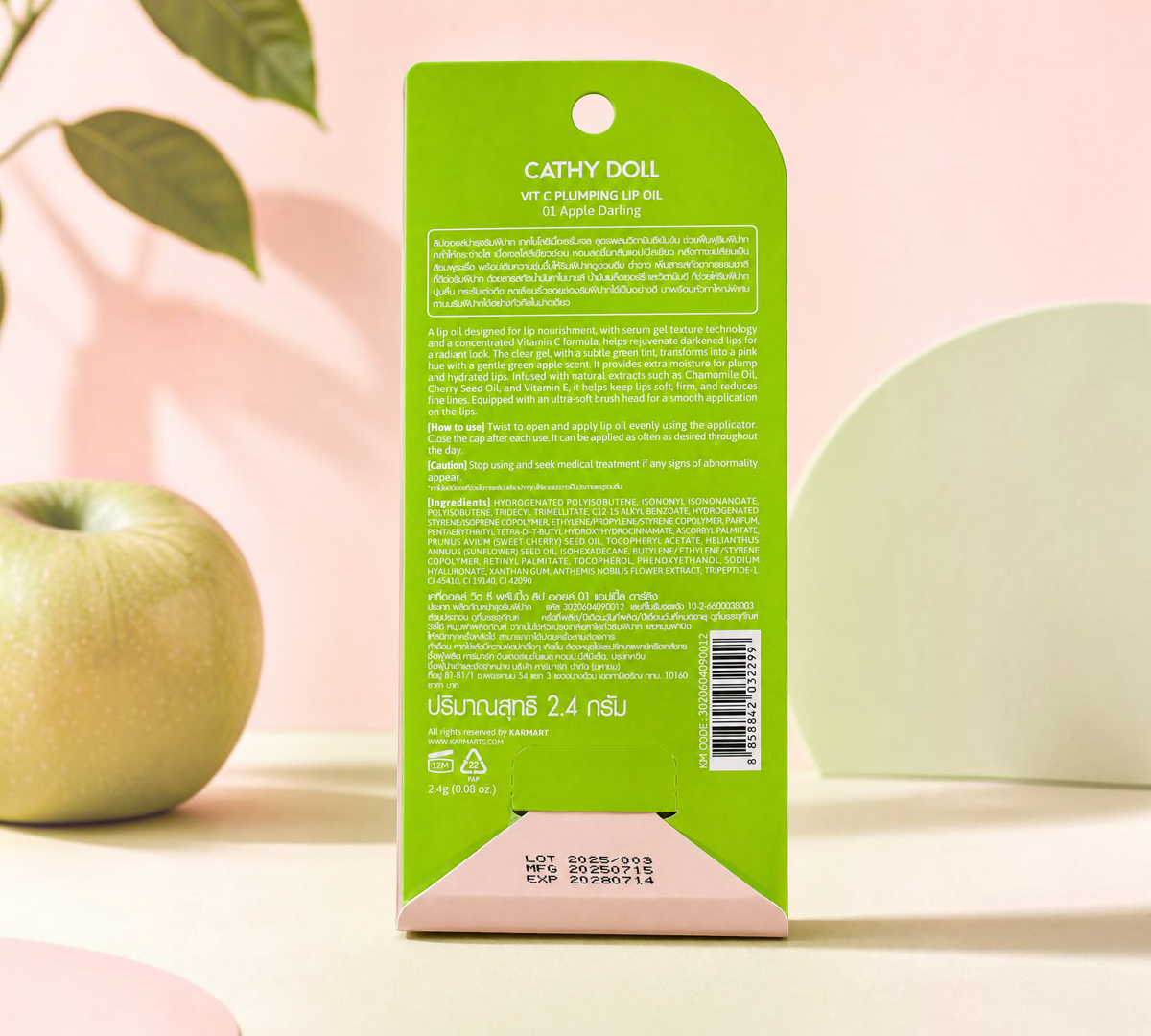 Thai Ranee Cathy Doll Vit C Plumping Lip Oil packaging back view with product information and ingredients list