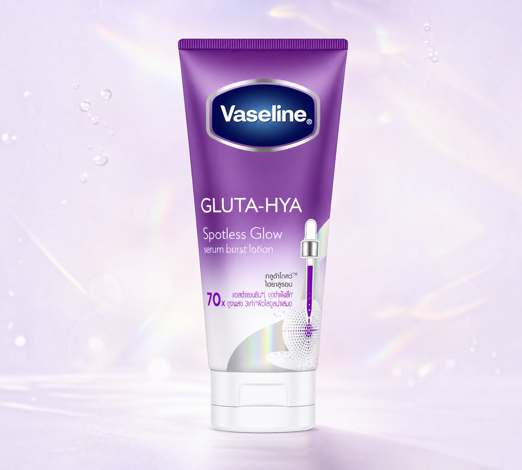 Thai Ranee Vaseline Gluta-Hya Spotless Glow serum burst lotion in a purple tube for reducing dark spots.