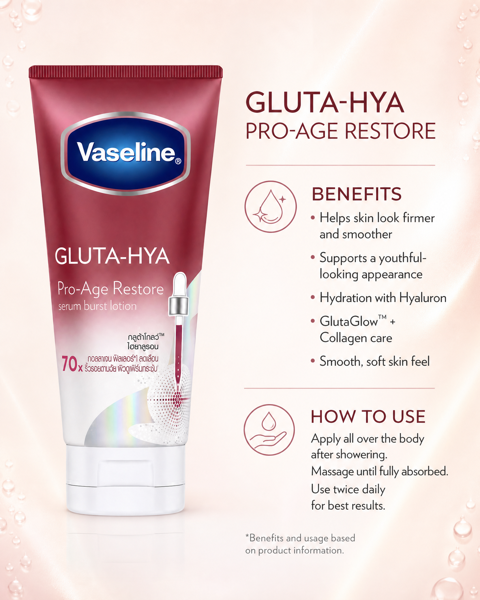 Vaseline Gluta-Hya Serum Burst Lotion Pro- Age Restore 170g