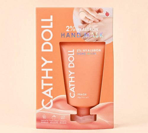 Thai Ranee Cathy Doll 2% Hyaluron Peach hand mask tube in orange packaging with peach extract for soft moisturized skin
