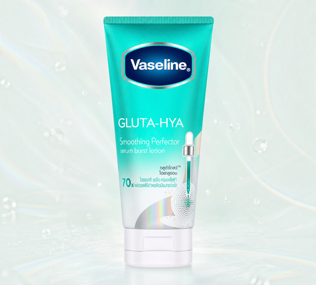 Thai Ranee Vaseline Gluta-Hya Smoothing Perfector serum burst body lotion in a 170g teal squeeze tube