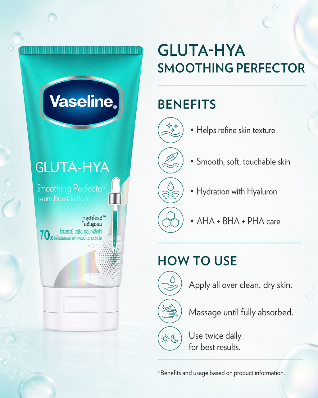 Vaseline Gluta-Hya Smoothing Perfector Serum Burst Lotion 170g