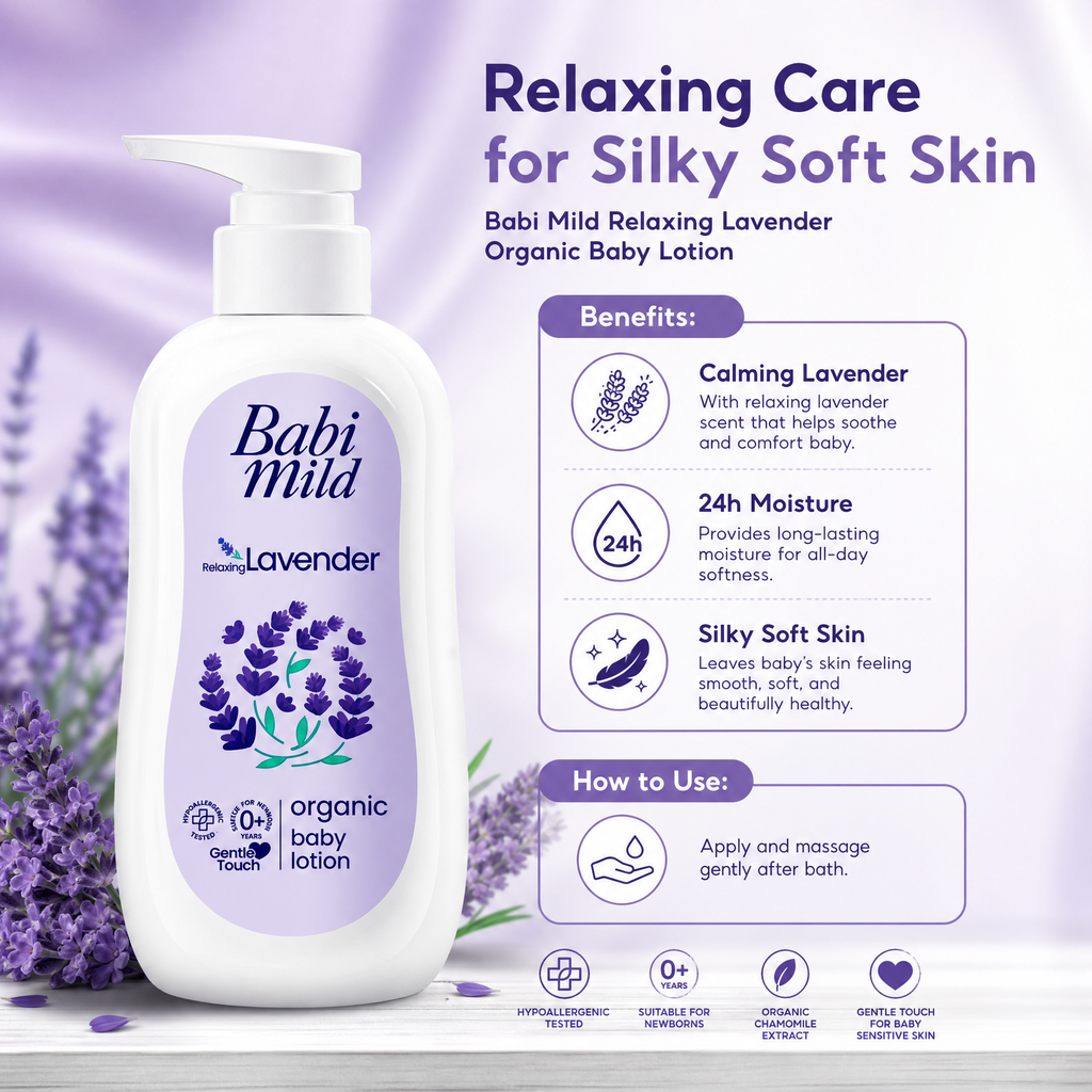 Babi Mild Relaxing Lavender Organic Baby Lotion 350 ml
