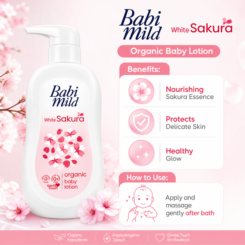 Babi Mild White Sakura Organic Baby Lotion 350 ml