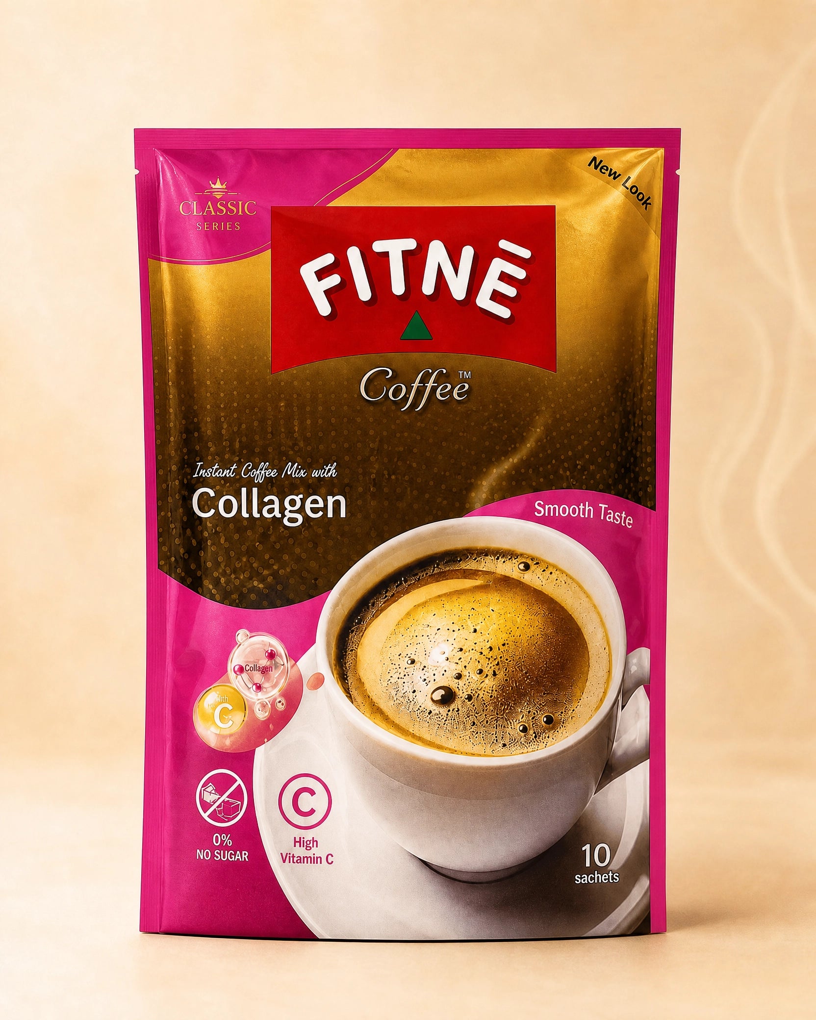 FITNĒ Coffee Classic Series Instant Coffee Mix with Collagen & Vitamin C — 10 Sachets, 150 g