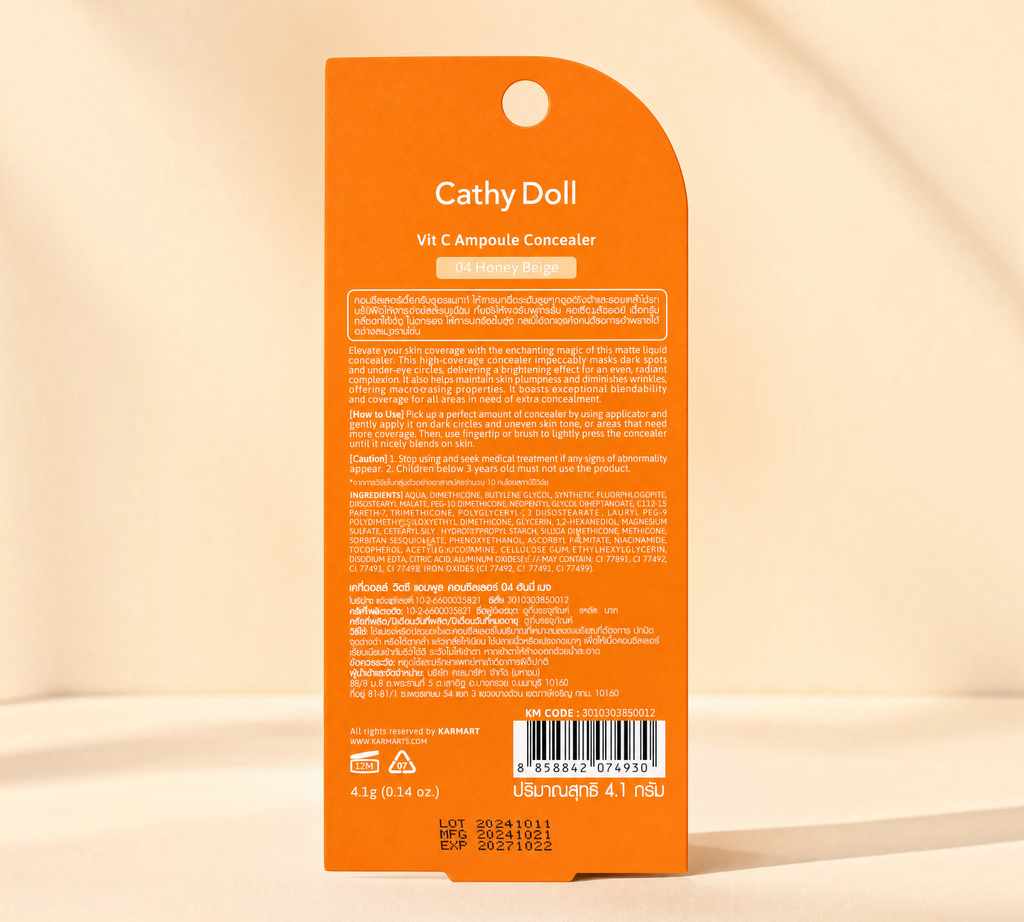 Thai Ranee Cathy Doll Vit C Ampoule Concealer in 04 Honey Beige packaging with product details and ingredients list.