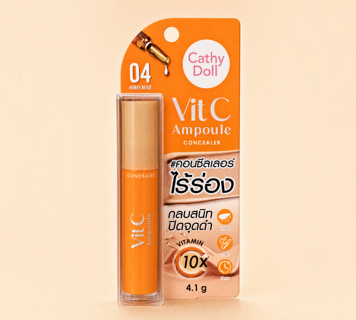 Thai Ranee Cathy Doll Vit C Ampoule Concealer in shade 04 Honey Beige with orange packaging and applicator wand