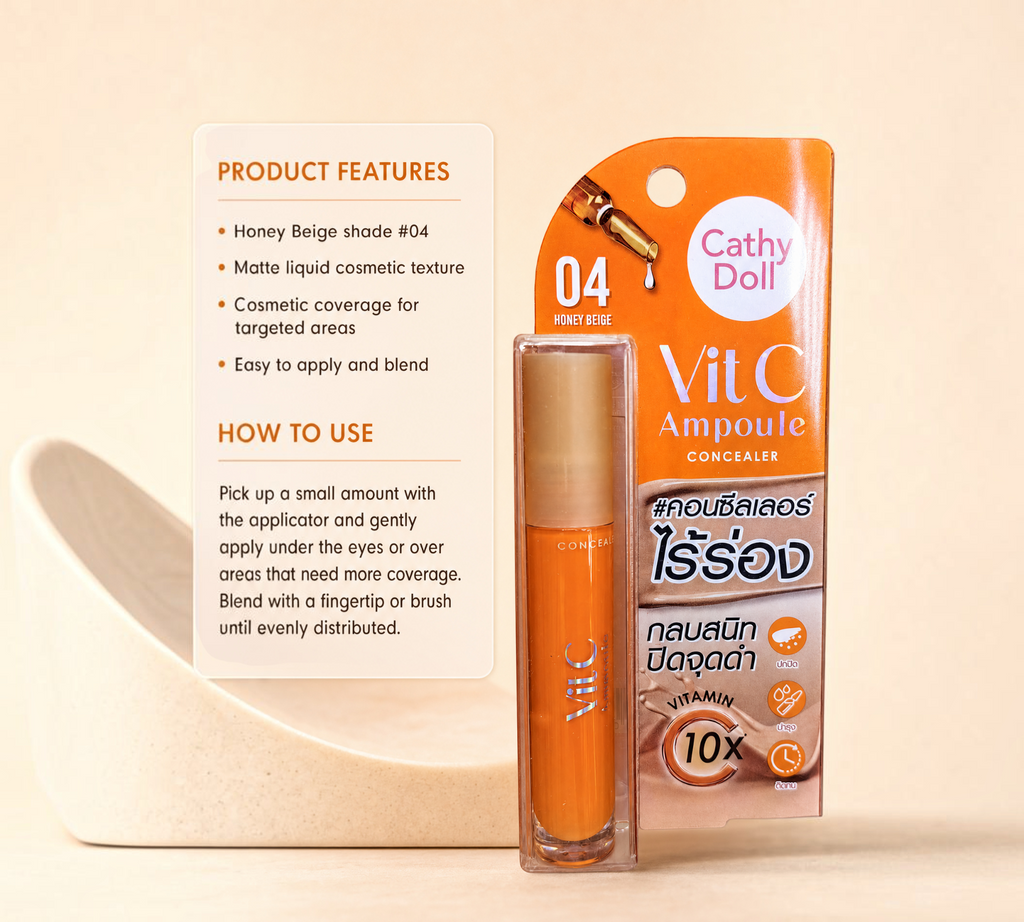 Thai Ranee Cathy Doll Vit C Ampoule Concealer in shade 04 Honey Beige with matte liquid formula and applicator