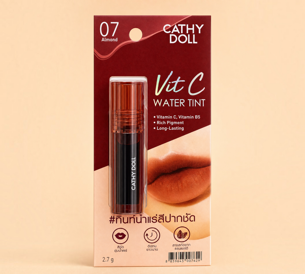 Thai Ranee Cathy Doll Vit C Water Tint in shade 07 Almond, a long-lasting, vitamin-enriched lip tint in packaging.