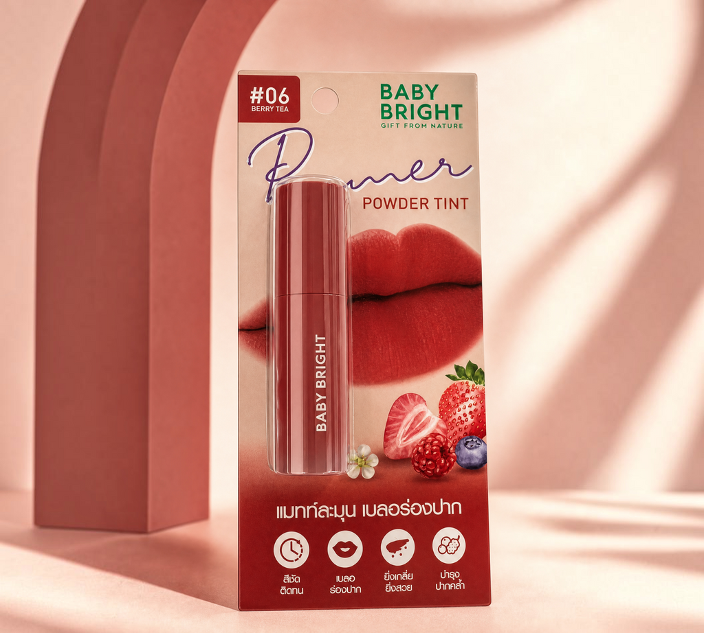 Thai Ranee Baby Bright Primer Powder Tint in #06 Berry Tea, a matte lip and cheek tint with berry extract.