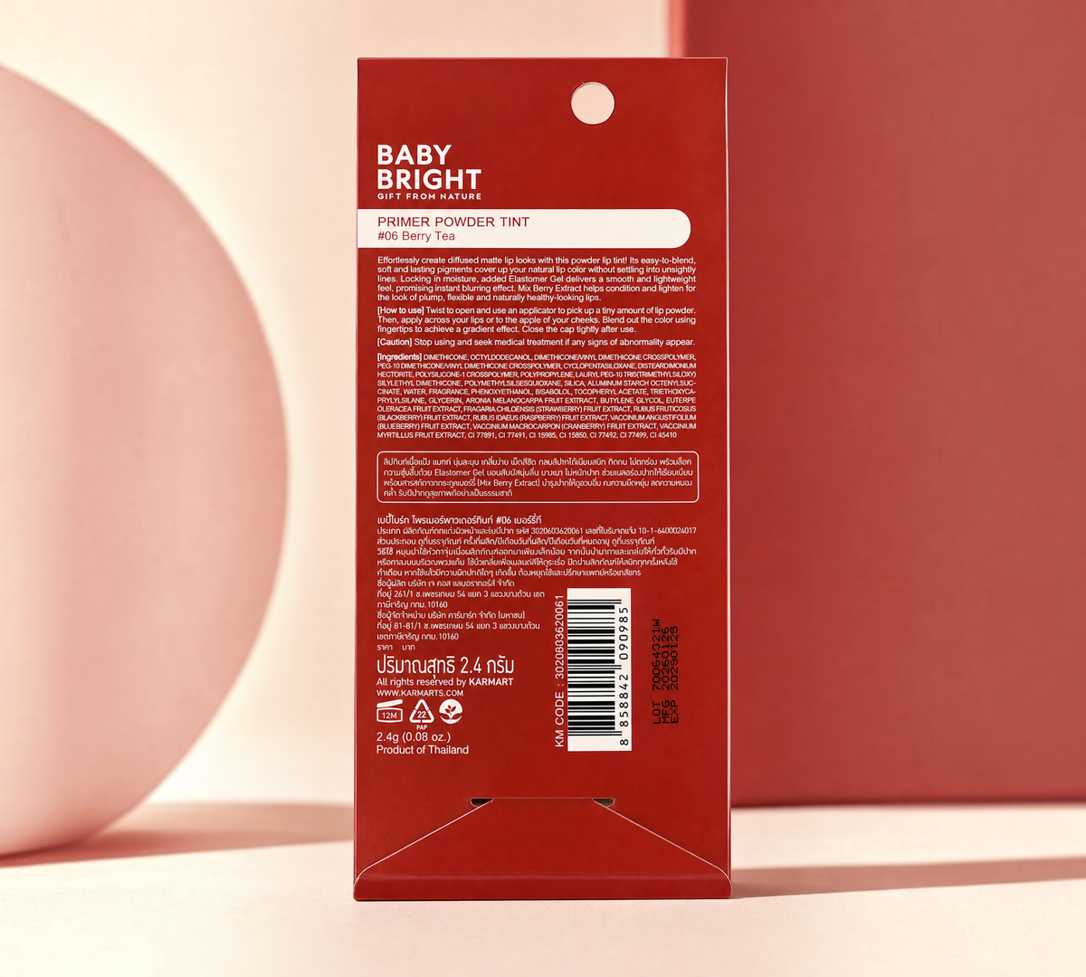 Thai Ranee Baby Bright Primer Powder Tint packaging in #06 Berry Tea with product details and ingredient list