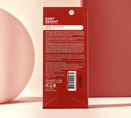 Thai Ranee Baby Bright Primer Powder Tint packaging in #06 Berry Tea with product details and ingredient list