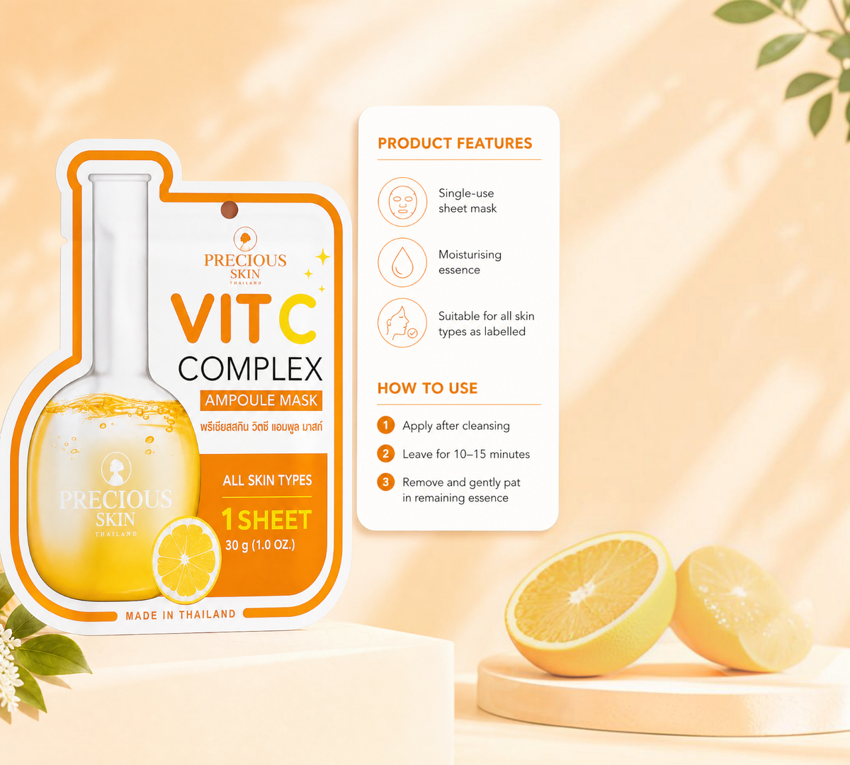 Thai Ranee Precious Skin Vit C Complex Ampoule Mask single-use sheet mask with moisturising essence for all skin types