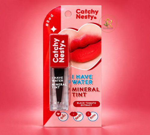 Thai Ranee Catchy Nesty I Have Water Mineral Tint in #Red, a hydrating water-based lip and cheek tint in packaging.