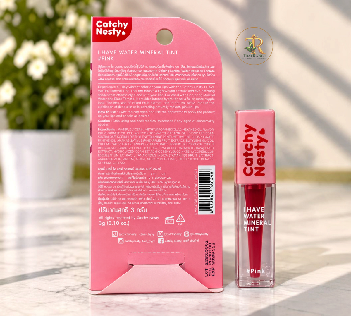 Thai Ranee Catchy Nesty I Have Water Mineral Tint in pink shade with its product packaging box