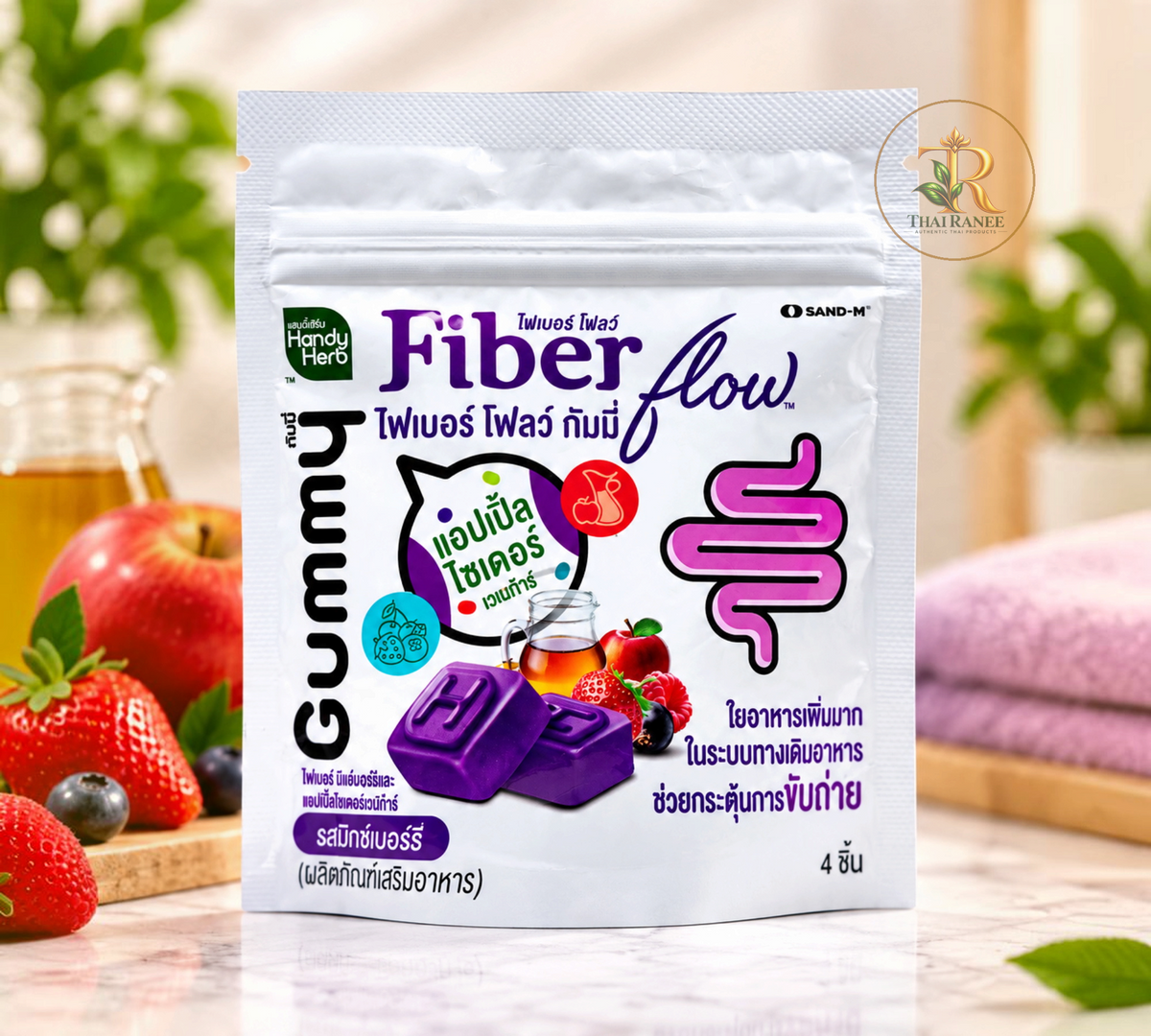 Thai Ranee HandyHerb FiberFlow mixed berry and apple cider vinegar dietary supplement gummy pouch