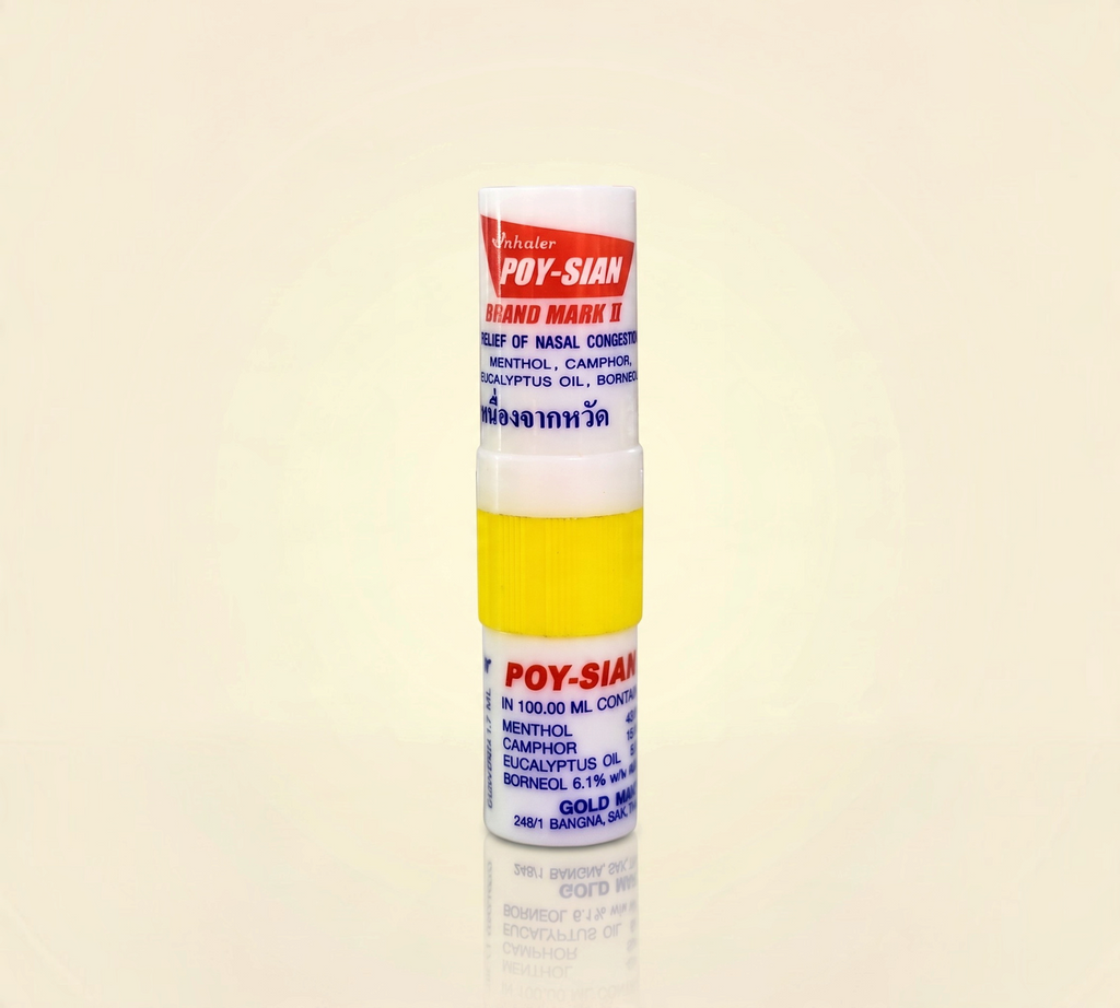 Thai Ranee Poy-Sian Mark II compact two-in-one aromatic nasal inhaler with menthol, camphor, and eucalyptus oil.