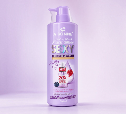 Thai Ranee A BONNE Healthy Glow Niacinamide Sexy Essence Lotion with HYA 20X Complex Berry in a 500ml pump bottle.