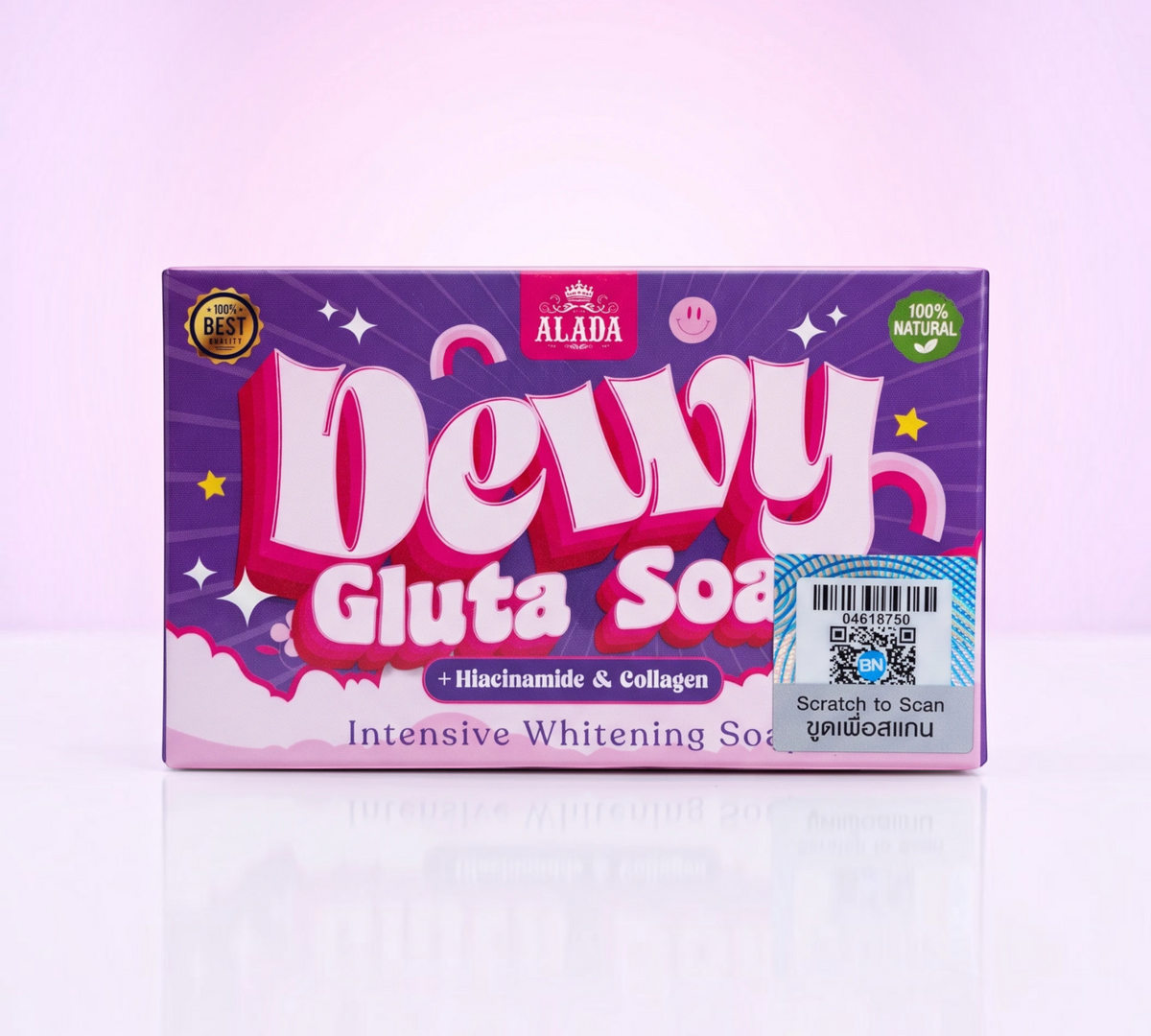 Thai Ranee ALADA Dewy Gluta Soap bar in purple packaging with whitening ingredients like glutathione and collagen.