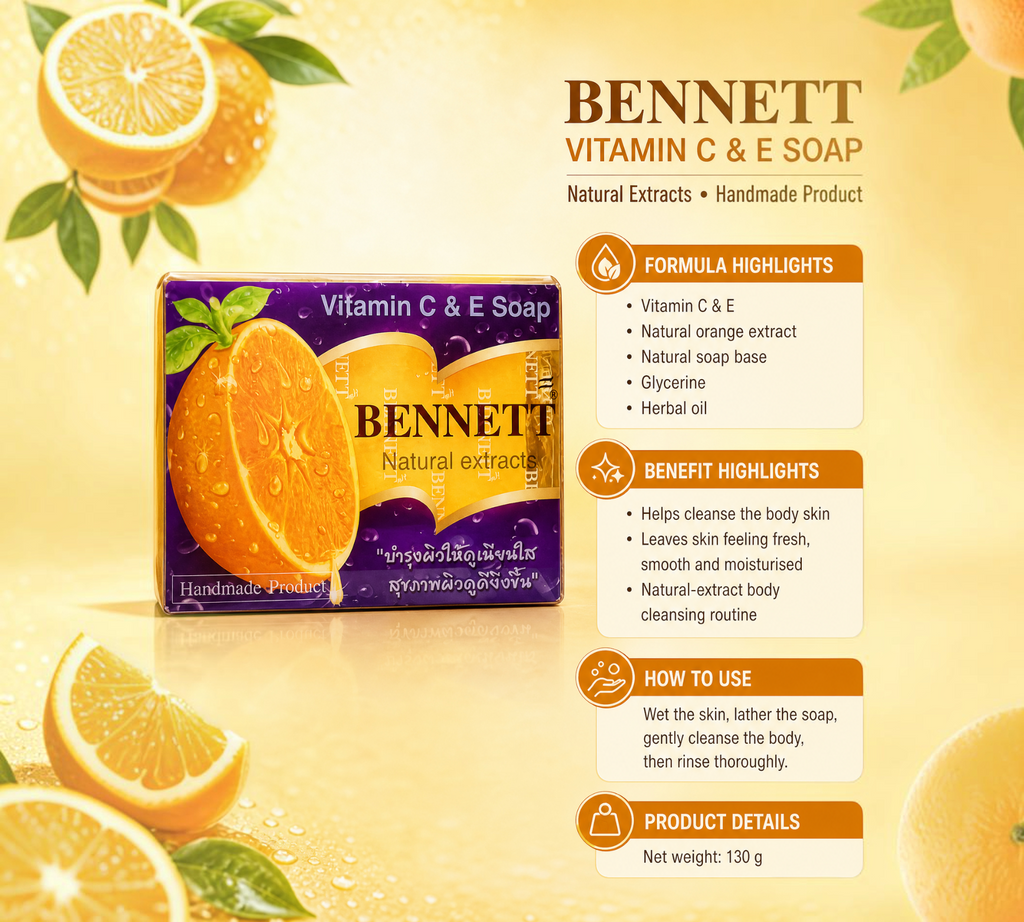 Thai Ranee Bennett Vitamin C & E handmade soap bar with orange extract for smooth and moisturised skin