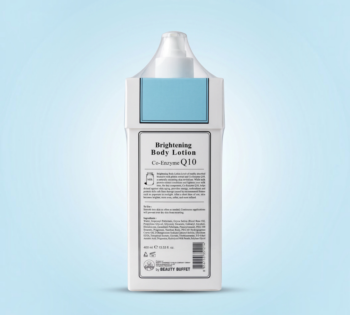 Thai Ranee Scentio Milk Plus Brightening Body Lotion bottle back view showing ingredients and usage instructions