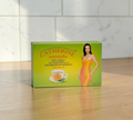 Thai Ranee CATHERINE chrysanthemum herbal infusion tea box with a model in a yellow dress and a cup of tea illustration