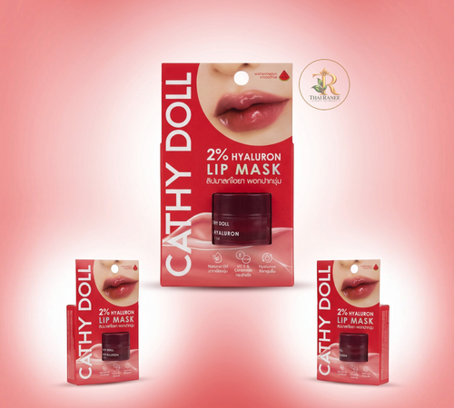 Thai Ranee Cathy Doll 2% Hyaluron Lip Mask in Watermelon Smoothie packaging with hydrating treatment jar