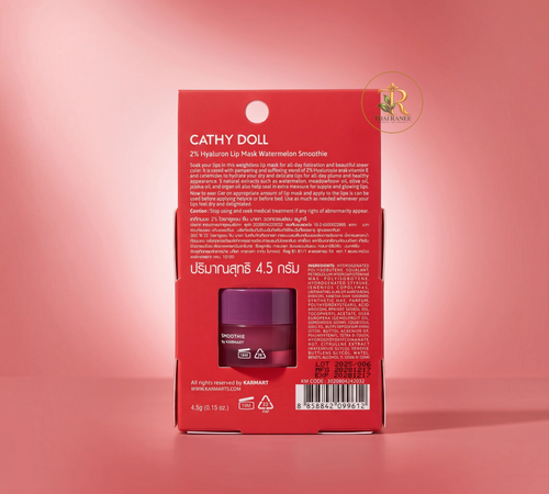 Thai Ranee Cathy Doll 2% Hyaluron Lip Mask Watermelon Smoothie packaging back view with ingredients and product details