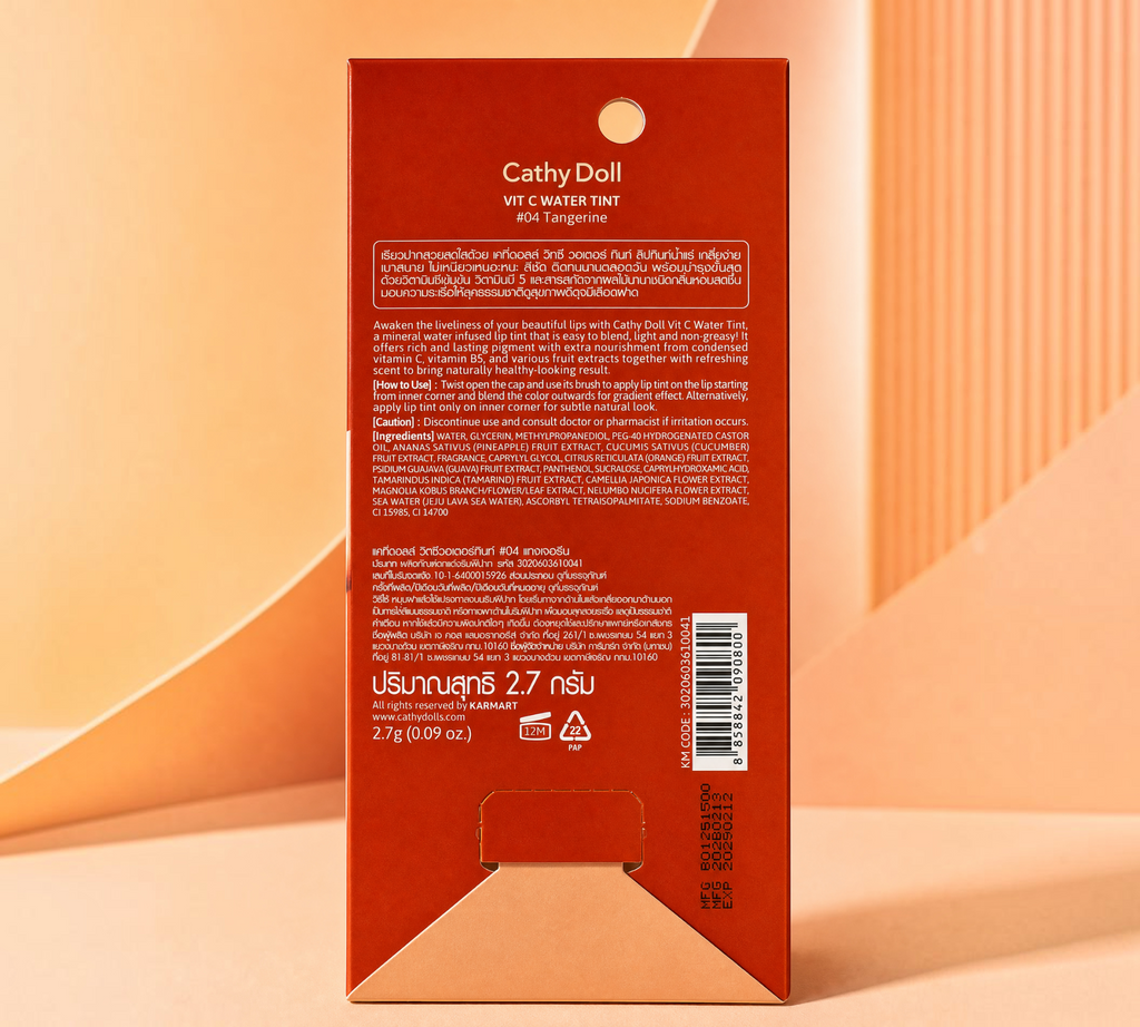 Thai Ranee Cathy Doll Vit C Water Tint #04 Tangerine packaging box with detailed product information and ingredients