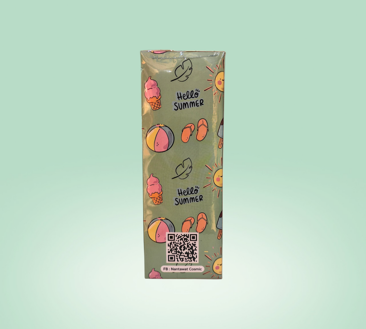 Thai Ranee CC Body Sunscreen lotion packaging with green Hello Summer print featuring ice cream and beach icons