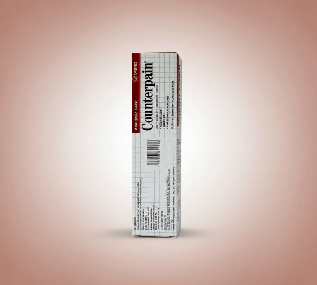 Thai Ranee Counterpain analgesic balm box for muscle pain relief featuring active ingredients on a neutral background
