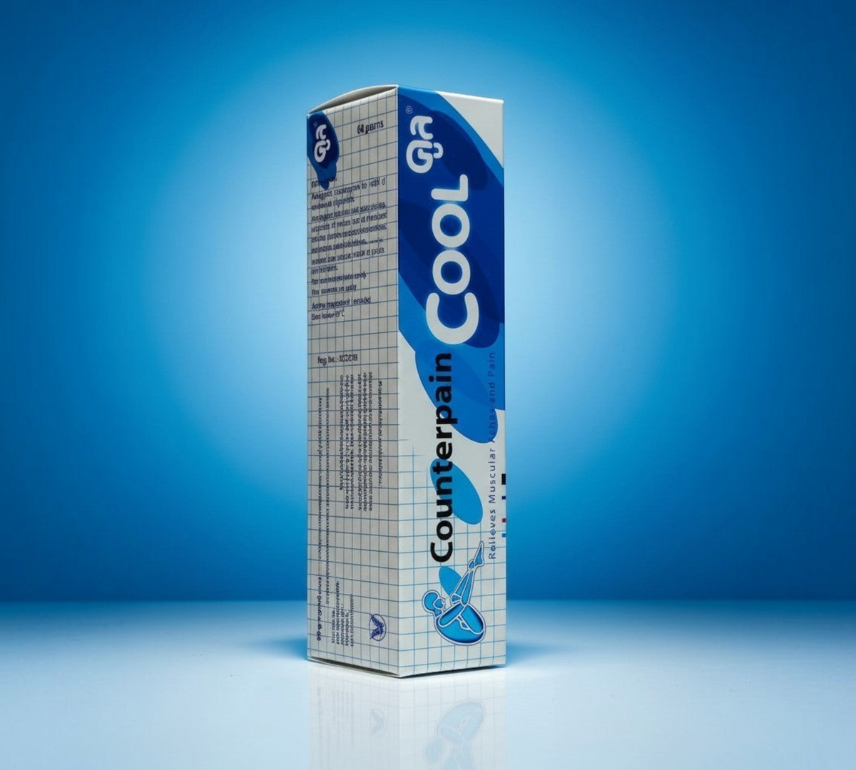Thai Ranee Counterpain Cool analgesic gel box for muscle relief, featuring a blue and white design.