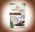 Thai Ranee Crispconut chocolate flavoured toasted coconut chips in a 40g snack pouch with tropical palm leaf design
