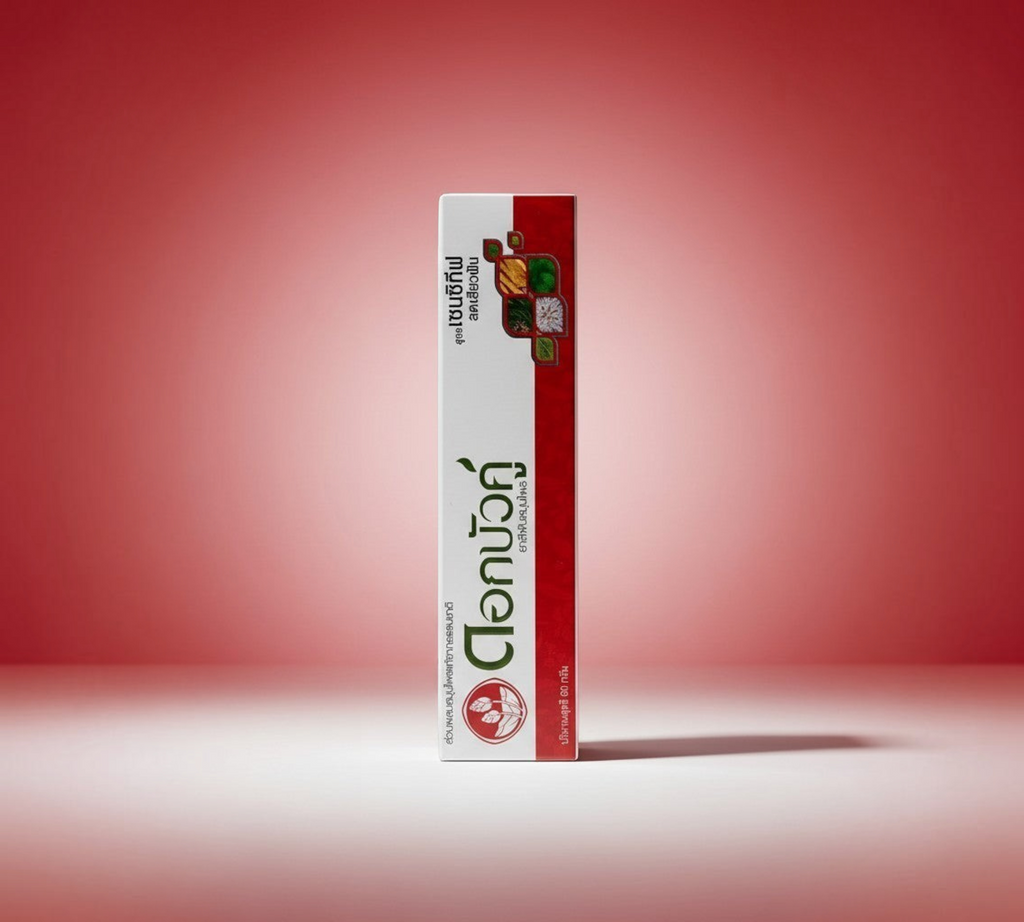 Thai Ranee Dok Bua Ku Herbal Sensitive Toothpaste box featuring natural herbal extracts for gentle oral care.