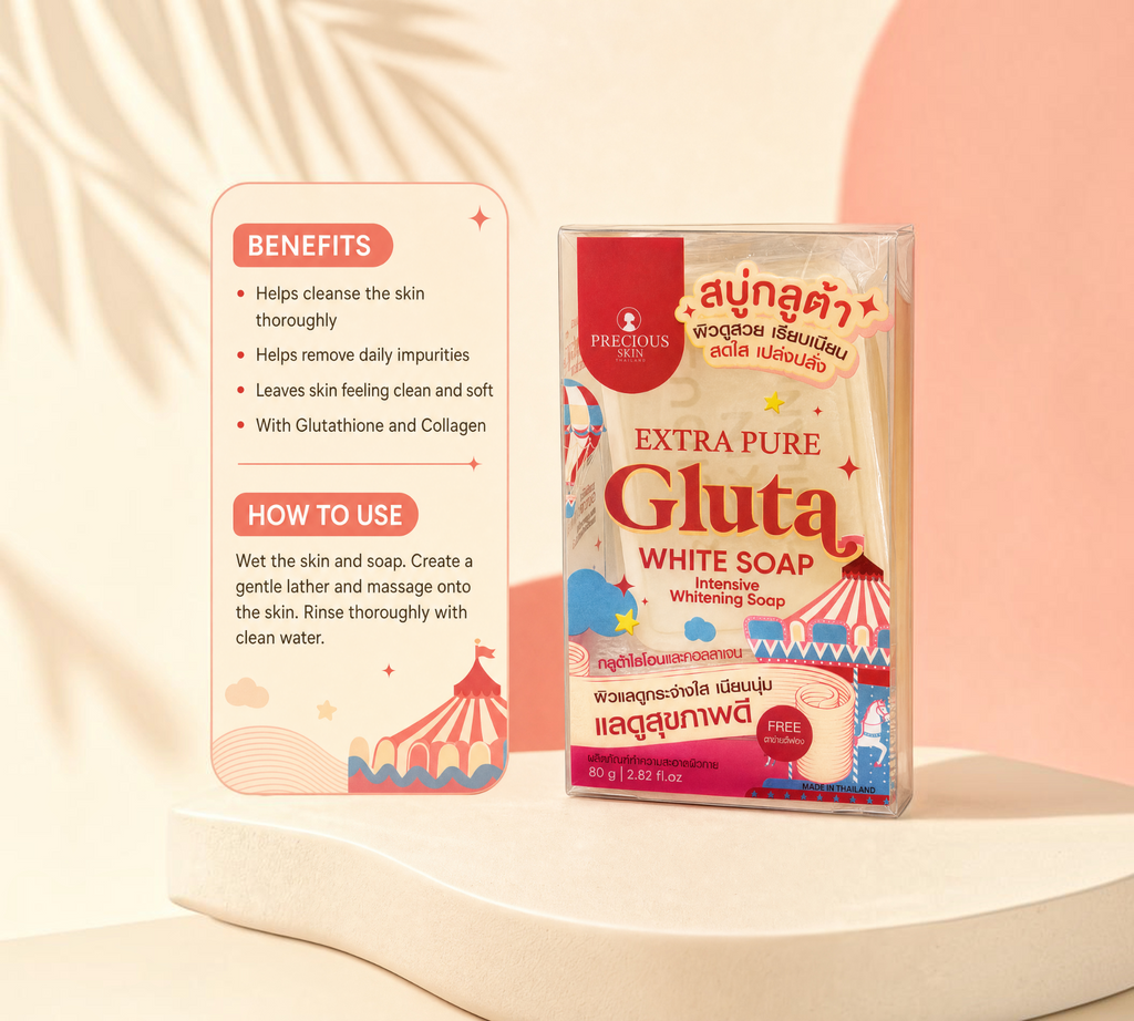 Thai Ranee Precious Skin Thailand Extra Pure Gluta White Soap with glutathione and collagen in clear packaging