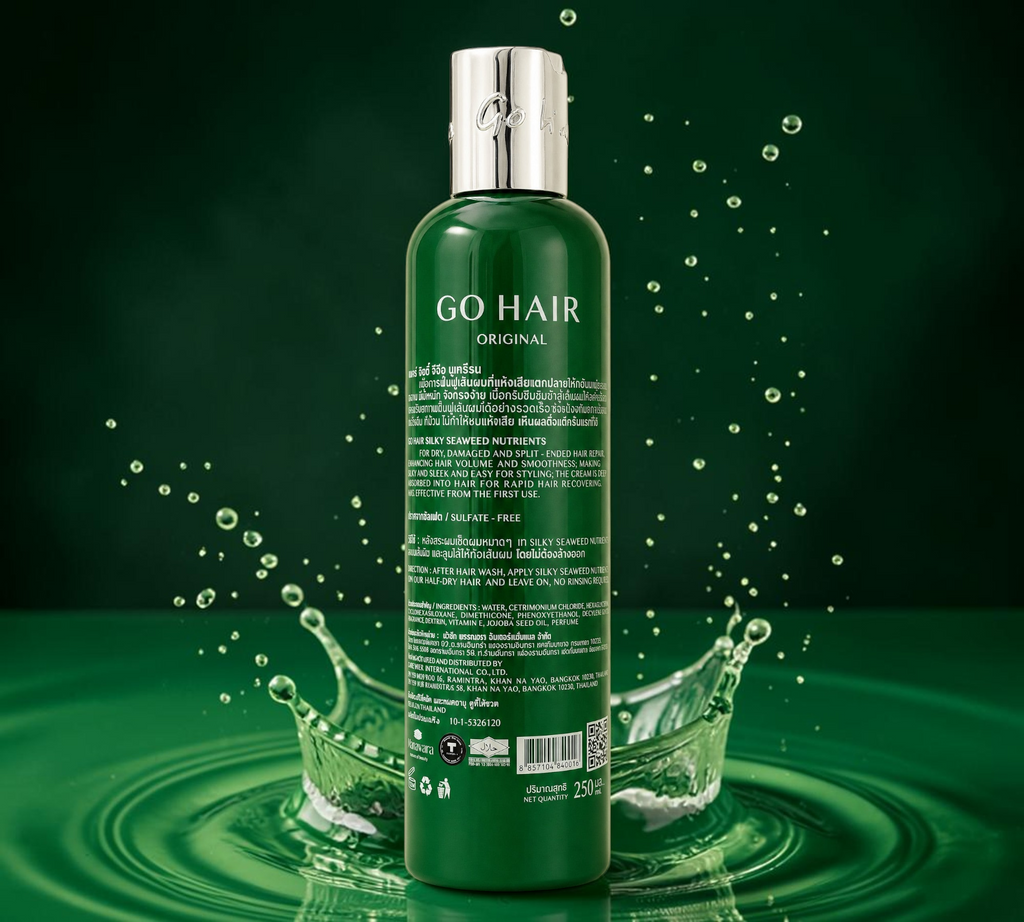 Thai Ranee GO HAIR Original Silky Seaweed Nutrients leave-on hair cream in a green 250ml bottle
