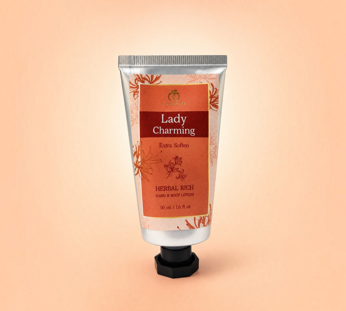 Thai Ranee Immortal Lady Charming herbal rich hand and body lotion in a 50g squeeze tube with Thai lily fragrance.