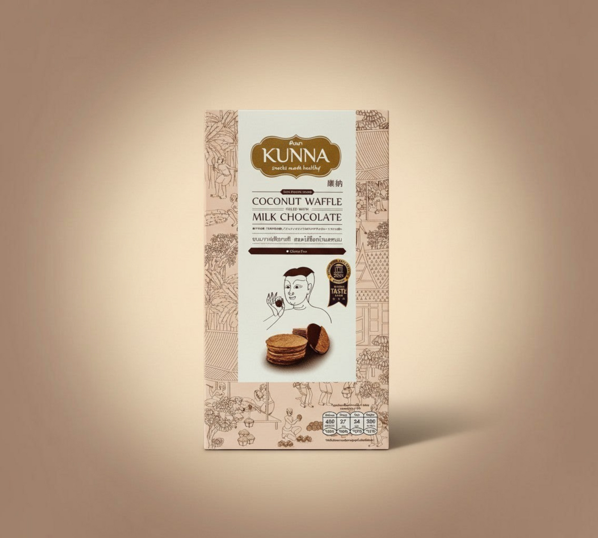 Thai Ranee KUNNA coconut waffle snack box with milk chocolate filling and illustrated packaging