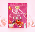 Thai Ranee Manee Gluta Collagen Pink dietary supplement pouch featuring fruit illustrations and 30 sachets.