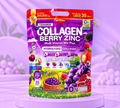 Thai Ranee Mikeo Brand Collagen Berry Zinc supplement sachet pack featuring berry illustrations and health benefits.