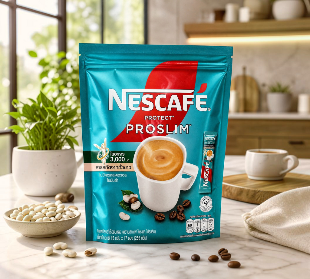 Thai Ranee NESCAFE Protect Proslim instant coffee mix pouch with 17 individual sticks, featuring inulin and bean extract